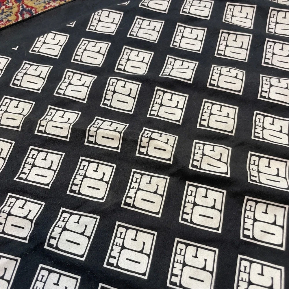 VTG 50 Cent 2003 Bandana Black White Logo Print‎ Hip Hop Rap Merch Accessory